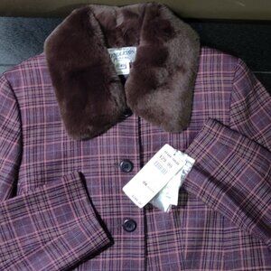 Pendleton Pink Plaid Short Blazer Rabbit Fur Collar NEW WITH TAGS SIZE 6 PETITE